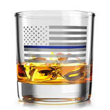 Thin Blue Line American Flag Whiskey Rocks Bourbon Glass